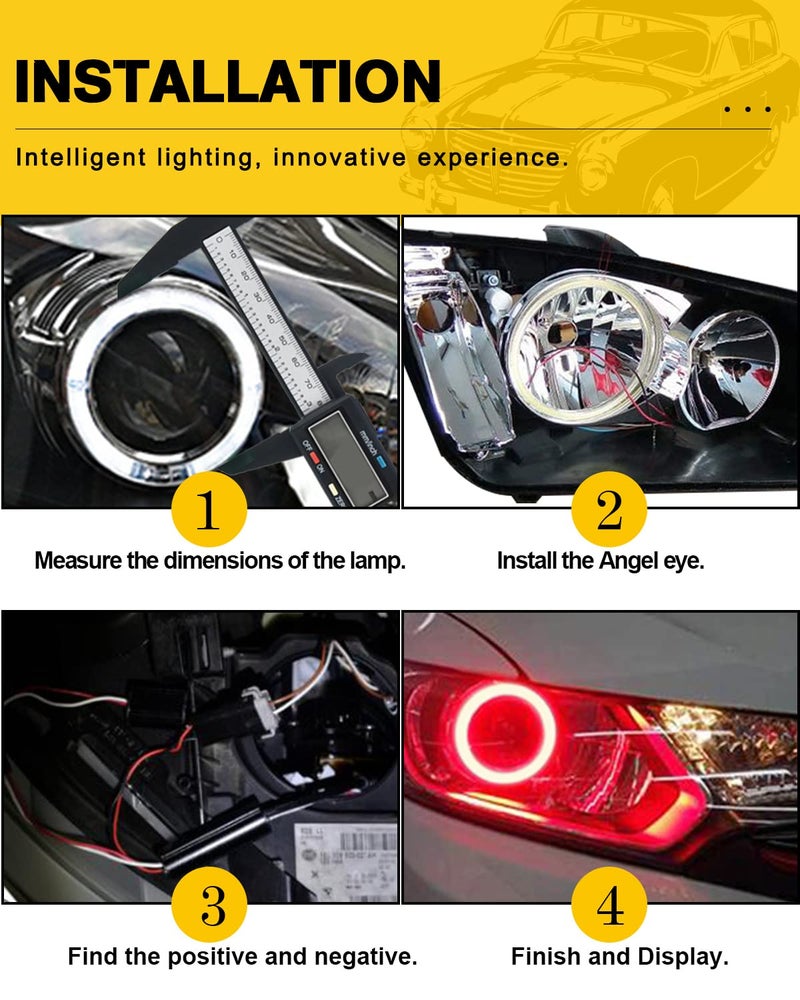 Qasim 1 Pair Red 63SMD 80MM Halo Rings Car Angel Eyes DRL Fog Lights COB LED With Cover 12V 24V - Image 5